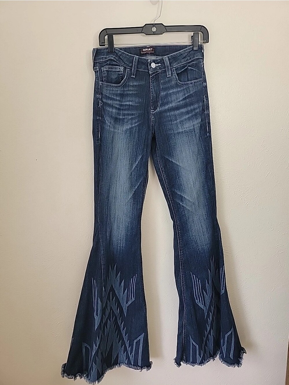 Ariat High Rise Flared Jeans with Geometric Hem Print